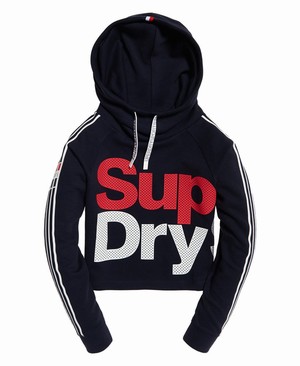 Superdry Athletico Crop Női Kapucnis Pulóver Sötétkék | RKHJY3964